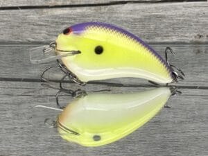 Black Label Balsa - Ricochet - Custom Balsa Crankbait - Chartreuse Purple Back Color