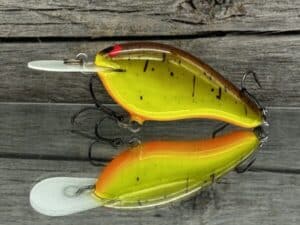 Black Label Balsa - Fat Flat - Custom Balsa Crankbait - Chartreuse Root Beer color
